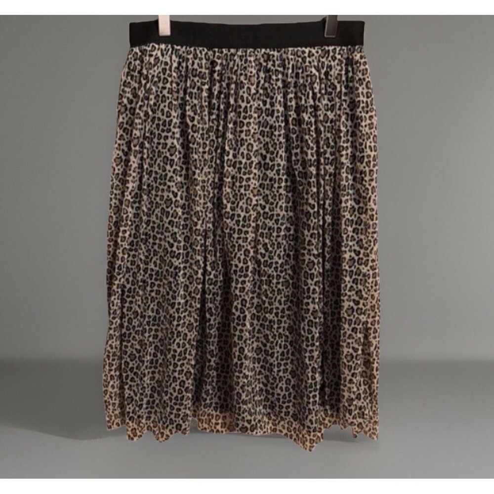 A New Day Leopard Print Pleated Midi Skirt Women's M Elastic Waist Animal Print
